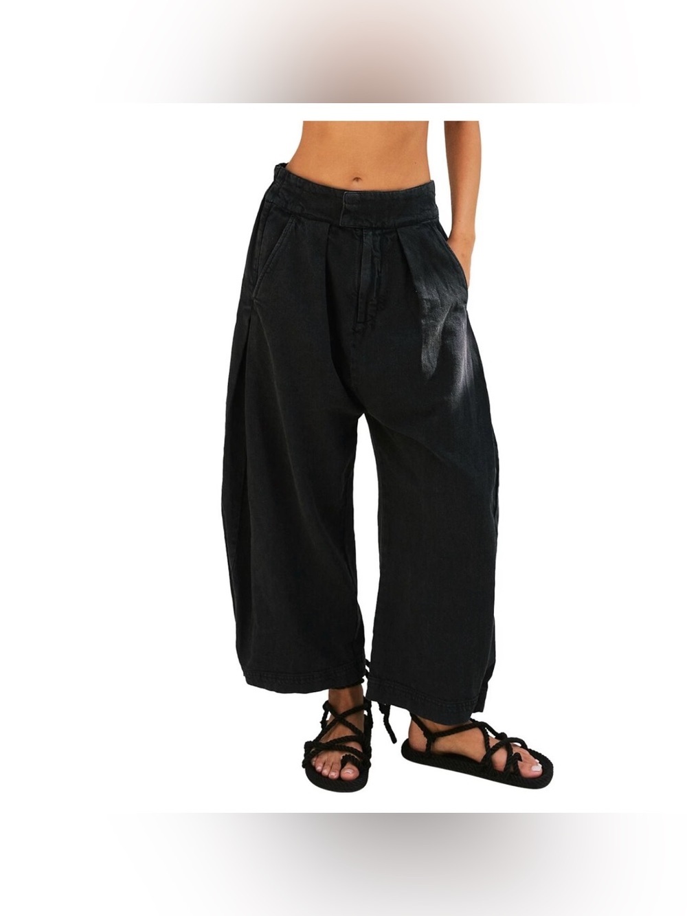 Free People Cool Harbor Wide Leg Pants Womens XS Black Boho Rave Barrel Boho